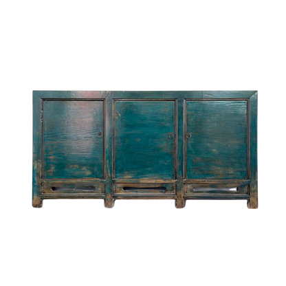 Blue 3 Door Carved Cabinet | Lacquered | 170 cm