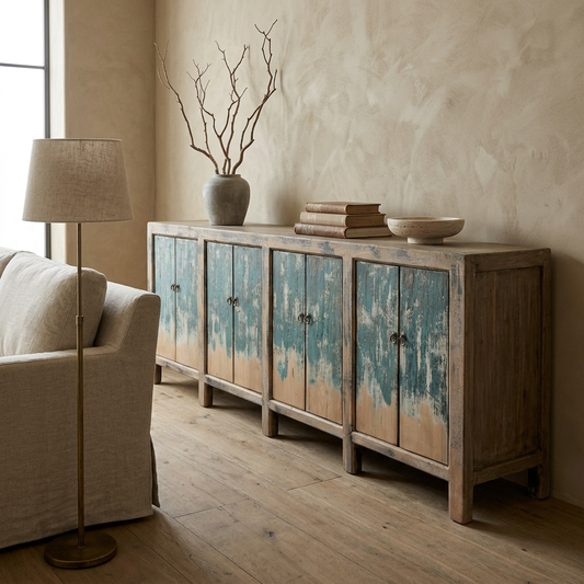 Distressed Blue 8 Door Buffet | Painted | 220 cm