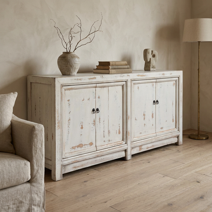 Distressed White 4 Door Cabinet | Painted | 171 cm