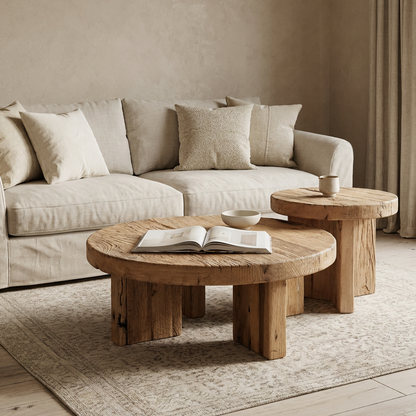 Panel Round Coffee Table | Rustic | 90 cm