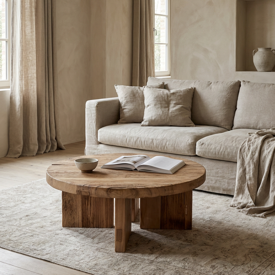 Panel Round Coffee Table | Rustic | 90 cm