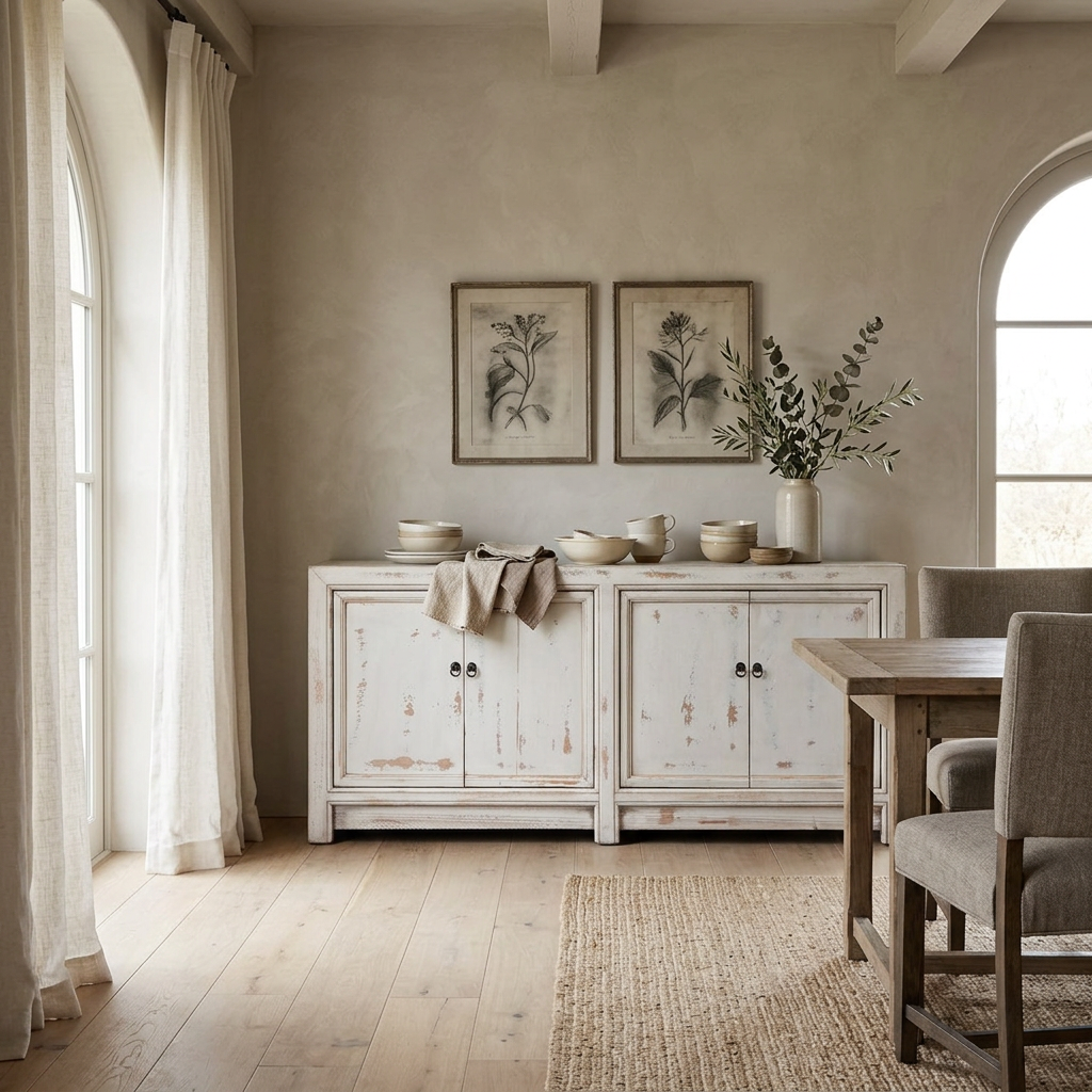 Distressed White 4 Door Cabinet | Painted | 171 cm