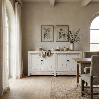 Distressed White 4 Door Cabinet | Painted | 171 cm