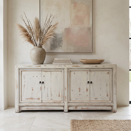 Distressed White 4 Door Cabinet | Painted | 171 cm