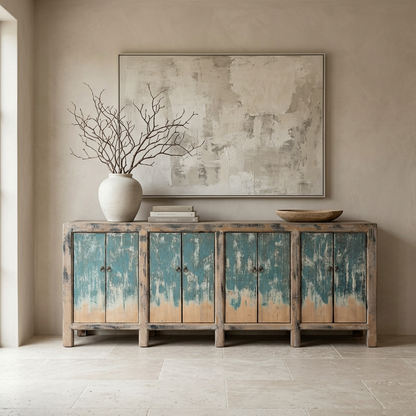 Distressed Blue 8 Door Buffet | Painted | 220 cm