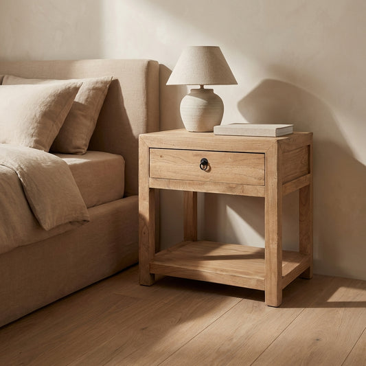 Linear 1 Drawer Open Bedside | Natural | 60 cm