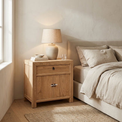 Linear 1 Drawer 2 Door Bedside | Natural | 75 cm