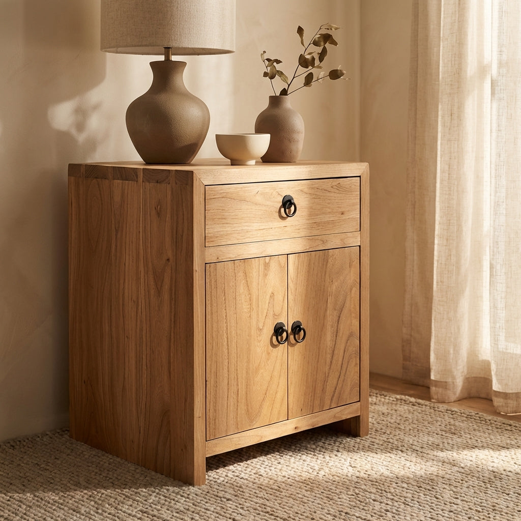 Linear 1 Drawer 2 Door Bedside | Natural | 50 cm