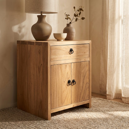 Linear 1 Drawer 2 Door Bedside | Natural | 50 cm
