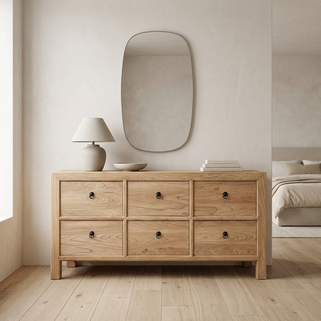 Linear 6 Drawer Chest Cabinet | Natural | 180 cm