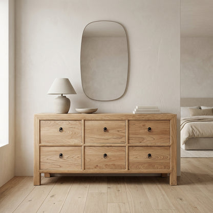 Linear 6 Drawer Chest Cabinet | Natural | 180 cm