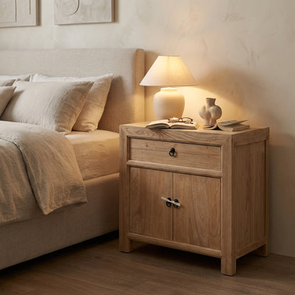 Linear 1 Drawer 2 Door Bedside | Natural | 70 cm