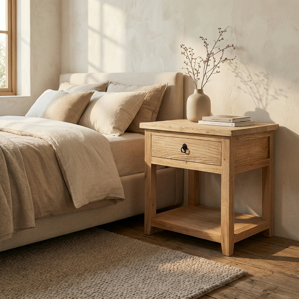 Heritage 1 Drawer No Door Bedside | Natural | 60 cm