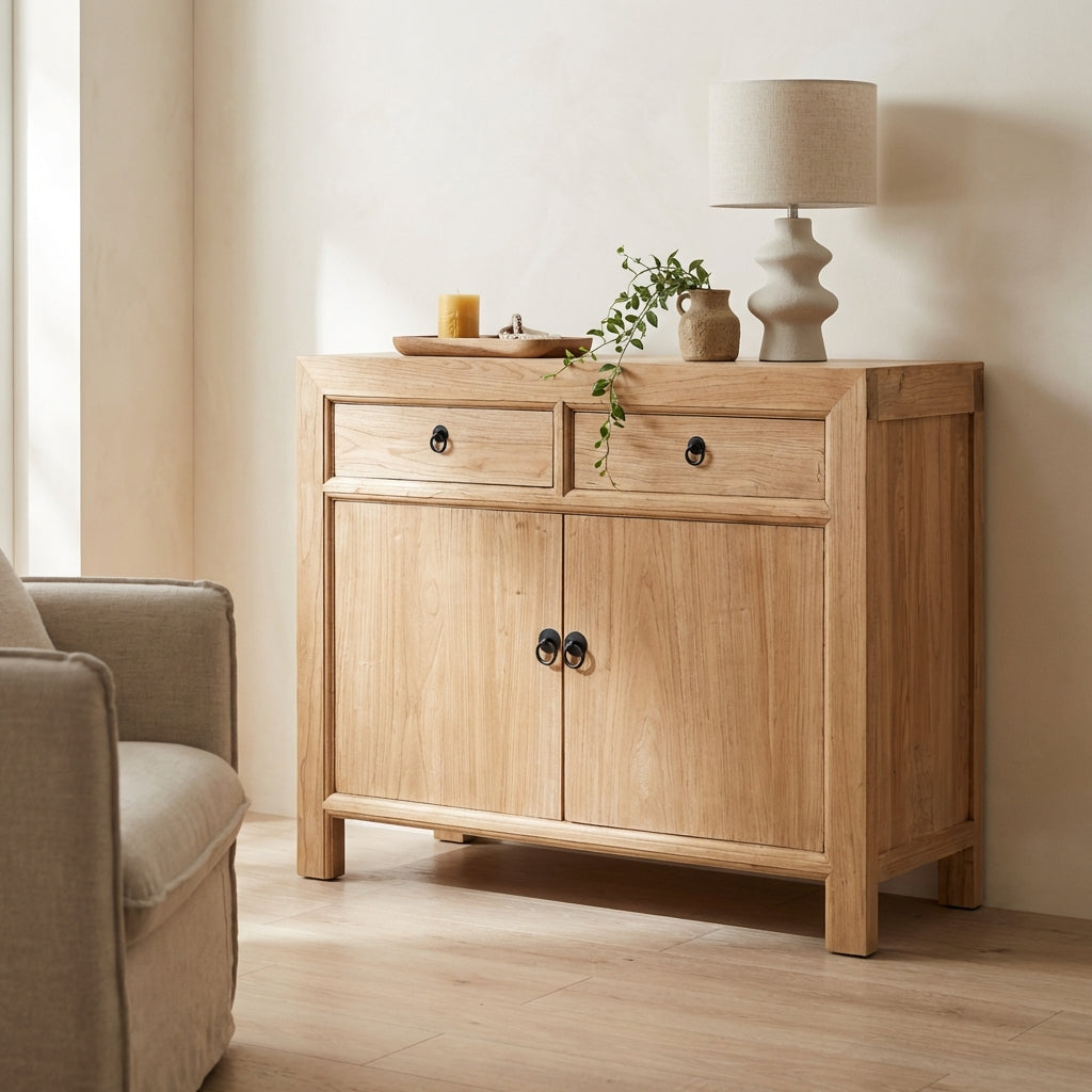 Linear 2 Drawer 2 Door Cabinet | Natural | 90 cm