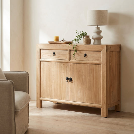 Linear 2 Drawer 2 Door Cabinet | Natural | 90 cm