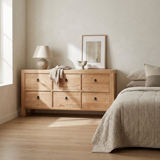 Linear 6 Drawer Chest Cabinet | Natural | 180 cm