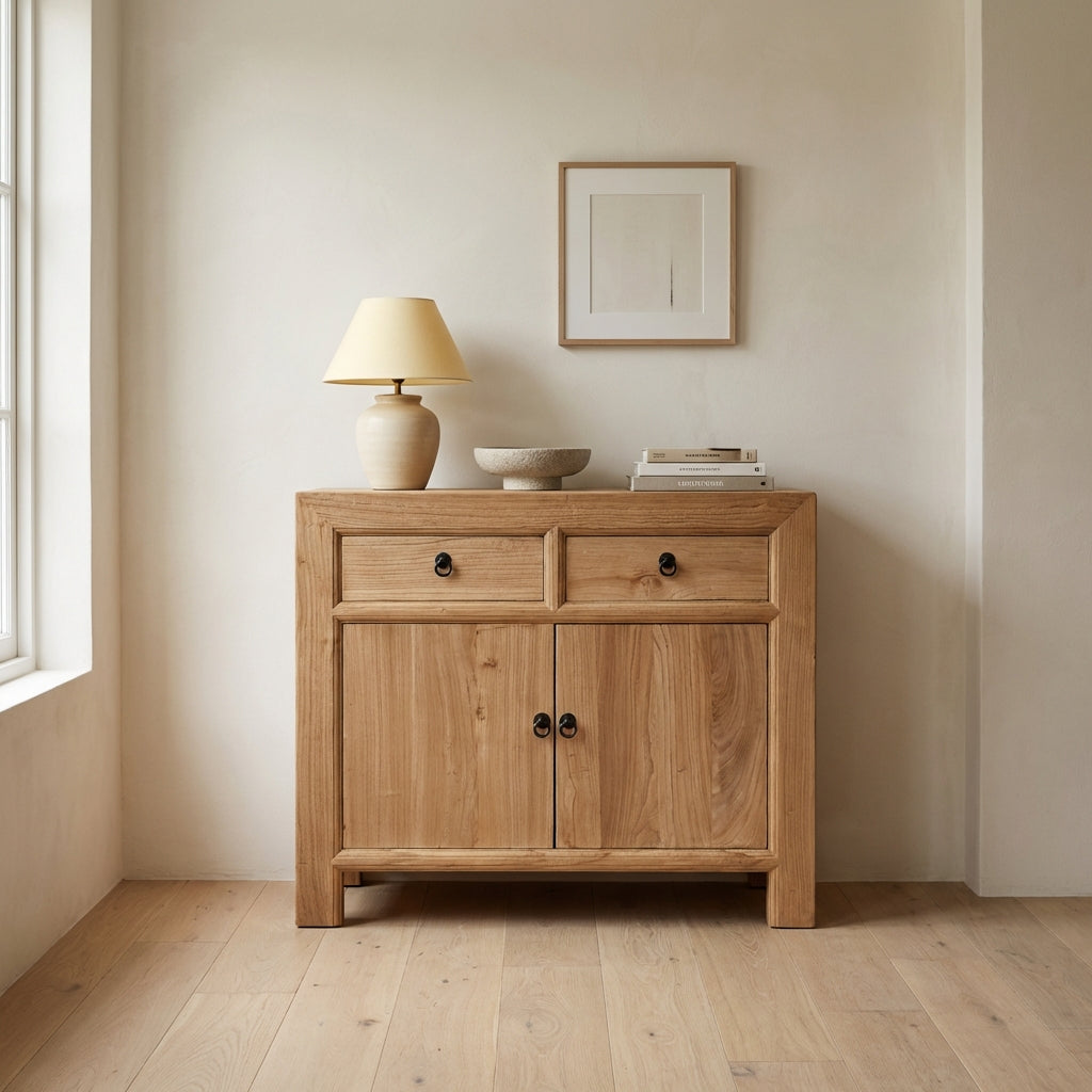 Linear 2 Drawer 2 Door Cabinet | Natural | 90 cm