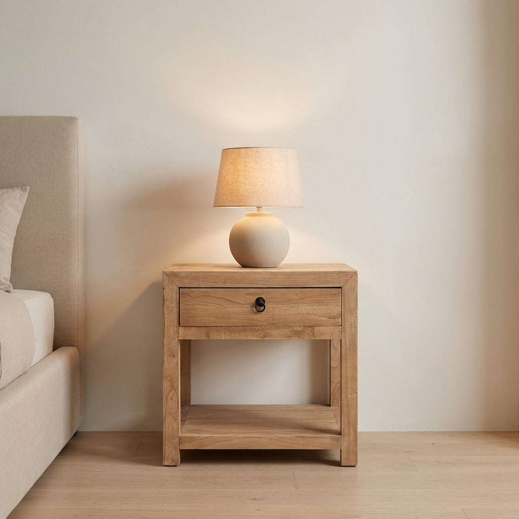 Linear 1 Drawer Open Bedside | Natural | 60 cm