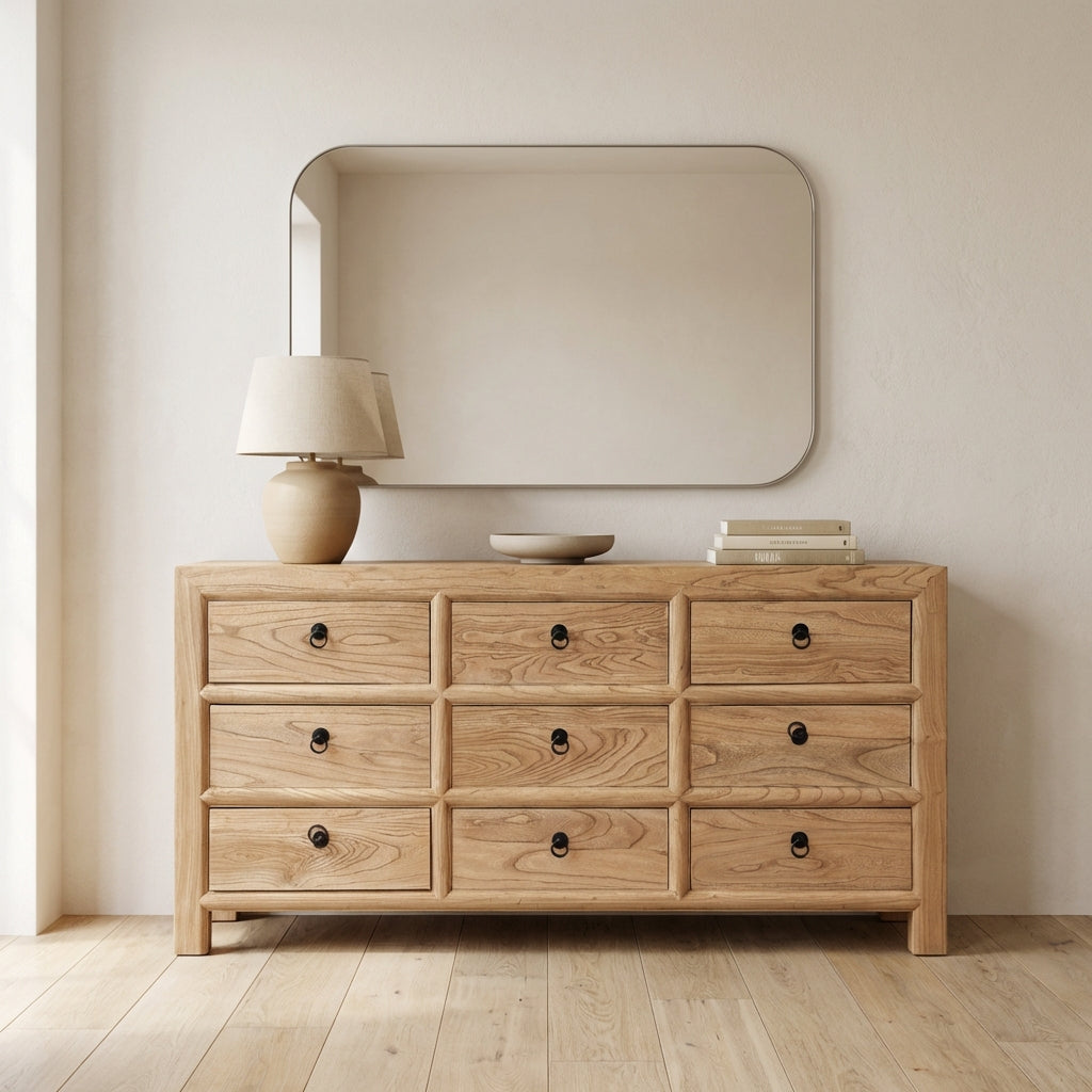 Linear 9 Drawer Chest Cabinet | Natural | 180 cm