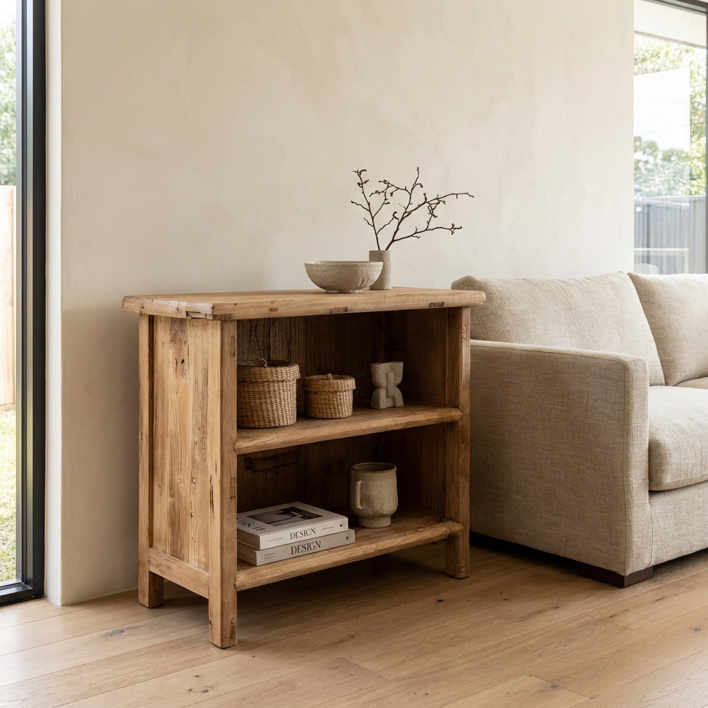 Heritage 2 Pocket Low Shelf | Rustic | 90 cm