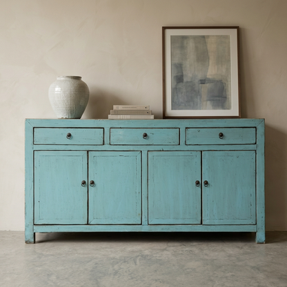 Linear 3 Drawer 4 Door Teal Cabinet | Lacquered | 165 cm