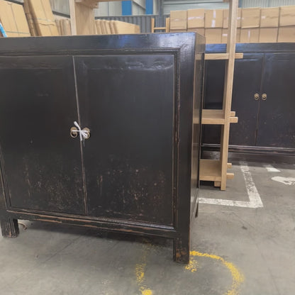 Linear 2 Door Cabinet | Black Distressed | 90 cm
